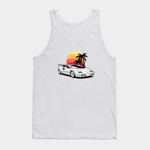 White Countach Sunset Miami Tank Top by KaroCars